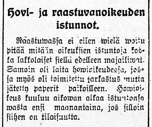 hovi ja raastuvanoikeuden istunnot
