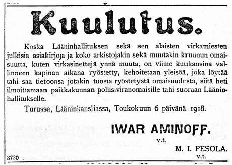 kuulutus lääninhallitus 8.5.1918