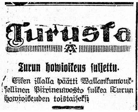 Turun howioikeus suljettu
